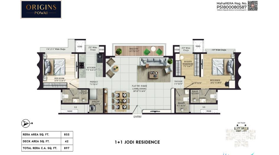 Origins-Powai-Floor-Plan-2 BHK Jodi-897 Sqft